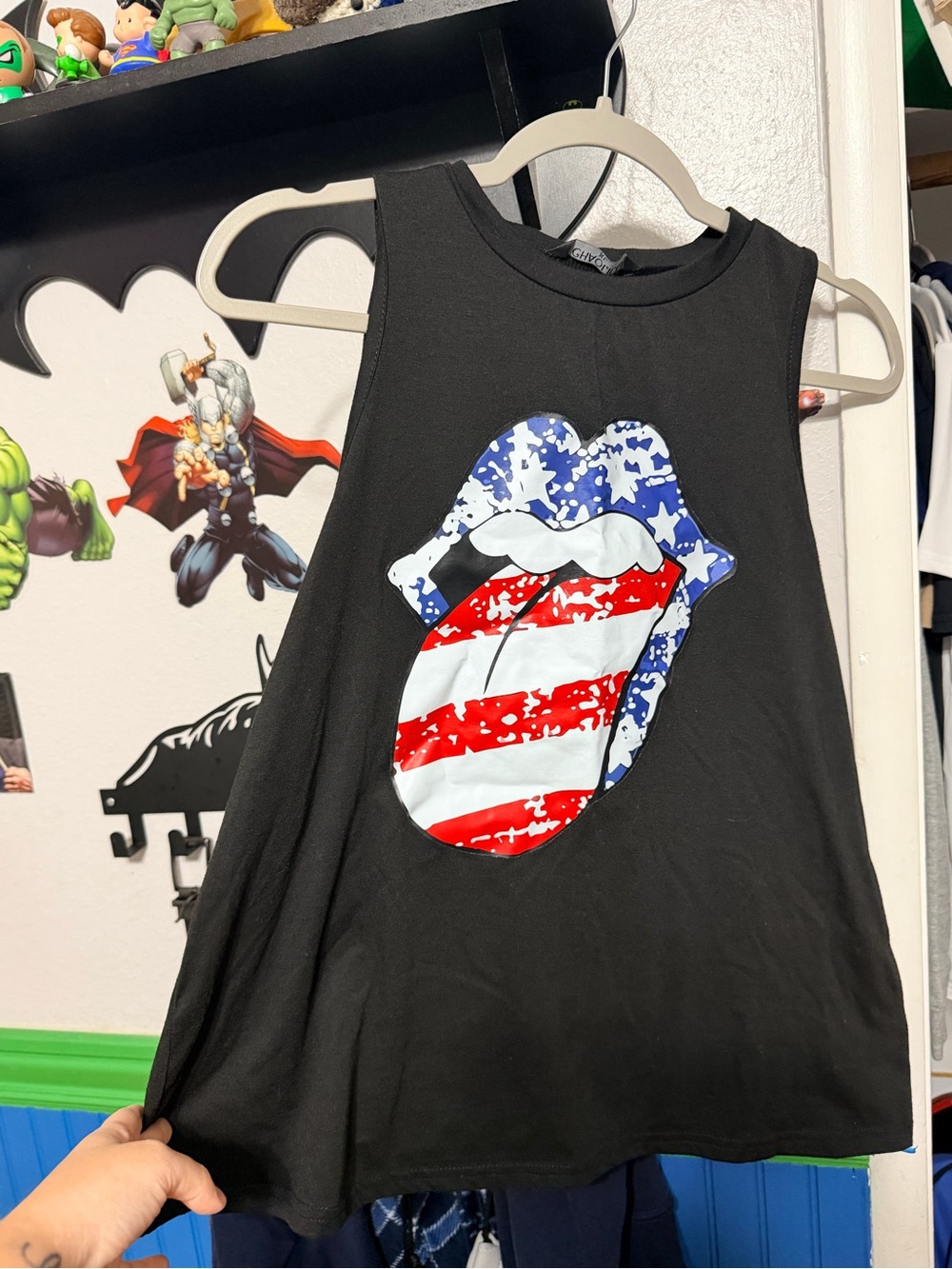 Black womens Graphic Tank Top with Stars & Stripes Lips
